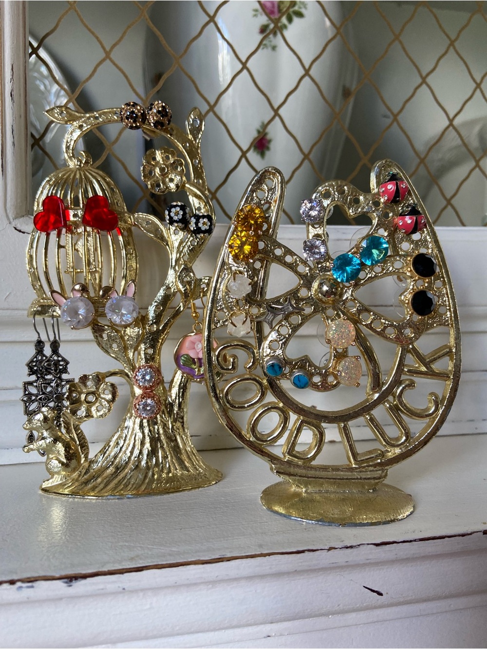 1960s Torino Birdcage Brass Goldtone Jewelry Stand Earring Organizer Maximalist